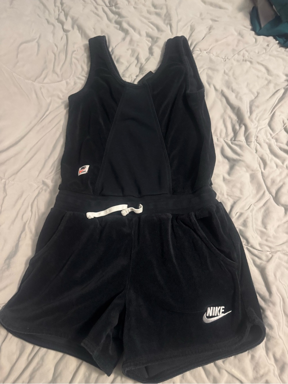 Nike Black Terry Kids Romper One-Piece with Drawstring